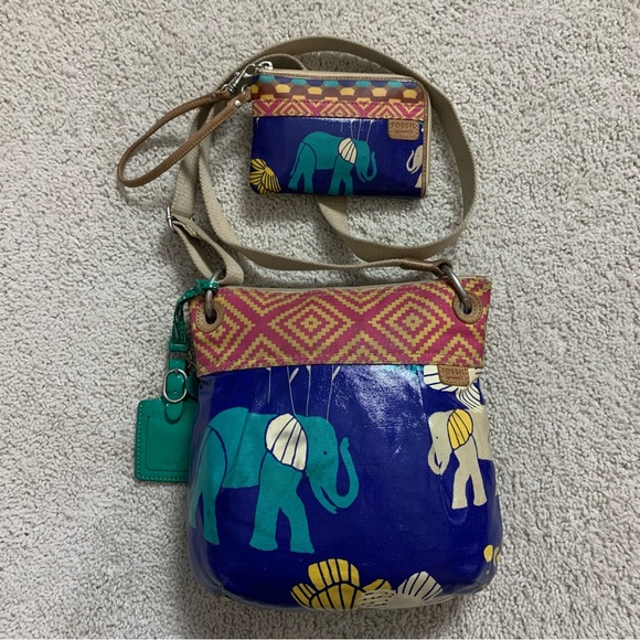 Fossil Bags Fossil Keyper Blue Elephant Coated Canvas Cross Body